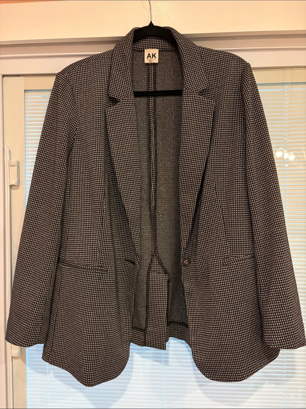 Anne Klein Black and Silver Houndstooth Blazer Jacket Size XL